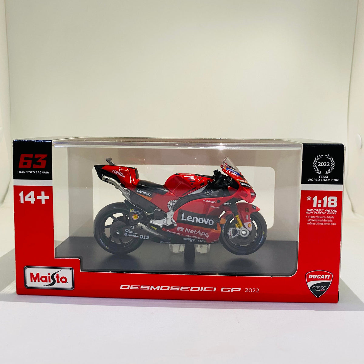 Maisto - Moto GP Racing - Ducati Lenovo 2022#63 Bagnaia - 1:6 Scale Vehicle  Reproduction - Toy for Children from 8 Years - M32229