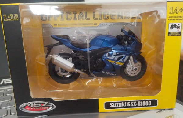 Suzuki GSX-R1000 bike Diecast model blue 1/18 scale miniature Bike model by Metal Speed ZONE MSZ