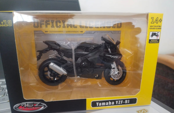 Yamaha YZF R1 bike Diecast model Black 1/18 scale miniature Bike model by Metal Speed ZONE MSZ