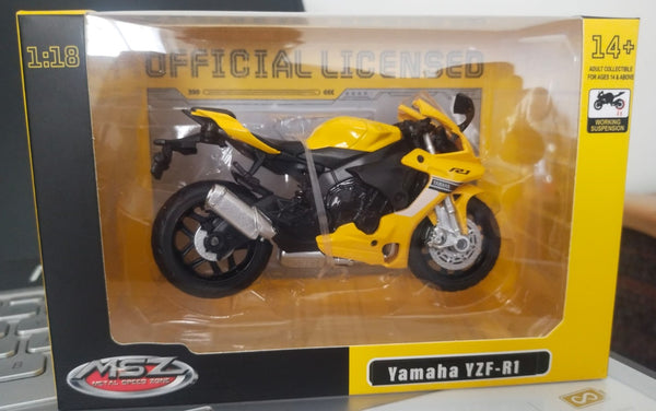 Yamaha YZF R1 bike Diecast model Yellow 1/18 scale miniature Bike model by Metal Speed ZONE MSZ